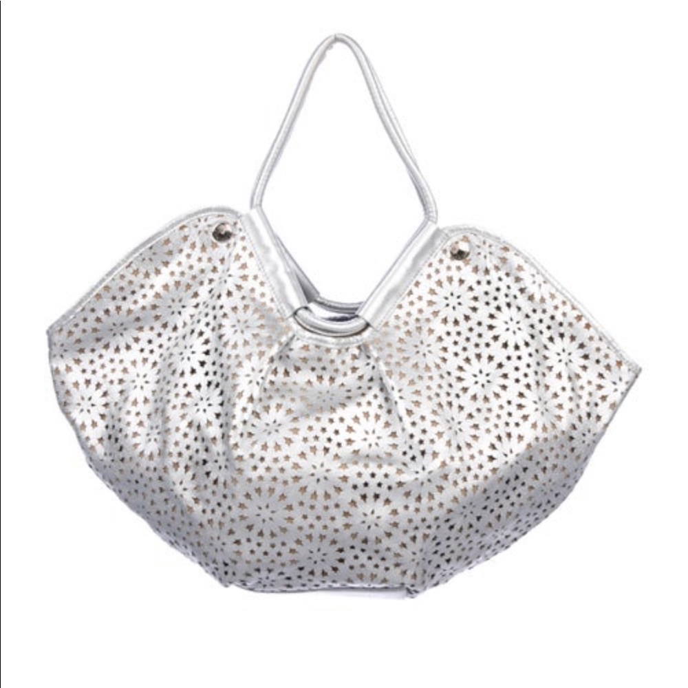 Jimmy Choo Silver Metallic Perforated Star Tote